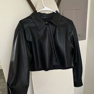Cropped Faux Leather Shirt